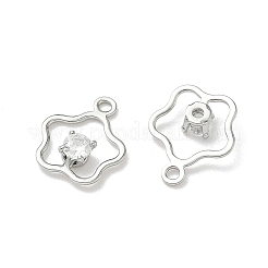 真鍮マイクロキュービックジルコニアの花のチャームを切り開きます  ニッケルフリー  プラチナメッキ  11.5x9.5x2.5mm  穴：1.2mm&nbsp;KK-Z136-03P