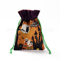 ハロウィンコットンクロス収納ポーチ  長方形巾着おやつ袋おやつ袋  キャンディーギフトバッグ用  お化け屋敷  21x14.5x0.4cm&nbsp;ABAG-A005-01C