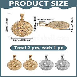 2個2色304ステンレスペンダント  十二星座/十二支のサインとフラットラウンド  山羊座  29x25x3.2mm  穴：9x4.5mm  1pc /カラー&nbsp;STAS-LP0003-92G