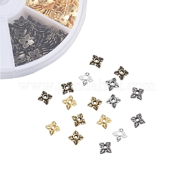 チベット風合金ビーズキャップ  ジュエリー作成用エンドキャップ  花  4花びら  ミックスカラー  6x6x2mm  穴：1mm  約70PCS /カラー  420個/箱&nbsp;PALLOY-JP0005-10