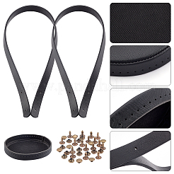 リベット付きPUレザーバッグストラップと編み物バッグ用のPUレザー底  ブラック  6x1.88x0.35cm&nbsp;FIND-PH0004-75
