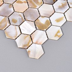 天然淡水貝のモザイクタイルカボション  六角  フラットバック  19.5x22~22.5x1~2mm  約224個/セット&nbsp;SHEL-Q029-04