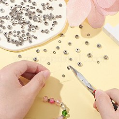 200個10スタイルチベットスタイルアロイスペーサービーズ  ディスクとフラワー  アンティークシルバー  4~7x1~3mm  穴：2mm  20個/スタイル&nbsp;ENAM-CJ0005-28