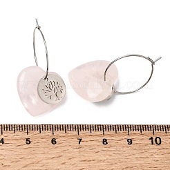 Natural Rose Quartz & 304 Stainless Steel Hoop Earrings for Women&nbsp;EJEW-G475-05P-08