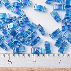 MIYUKIハーフティラビーズ  日本製シードビーズ  2の穴  （htl291)透明なカプリブルーab  5x2.3x1.9mm  穴：0.8mm  約1250個/50g&nbsp;SEED-X0054-HTL0291