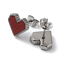 6 ペア 2 カラーハートアクリルスタッドピアス  ゴールド＆ステンレスカラー 304ステンレススチールイヤリング  ファイヤーブリック  10x11mm  3ペア/カラー&nbsp;EJEW-A024-12B