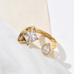 304 Stainless Steel Pave Clear Cubic Zirconia Cuff Open Rings for Women&nbsp;RJEW-F207-03B-G