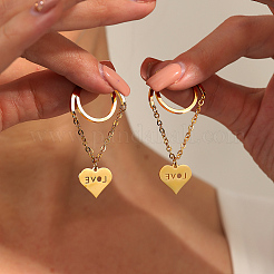 201 Stainless Steel Tassel Heart with LOVE Hoop Earrings&nbsp;VU5295