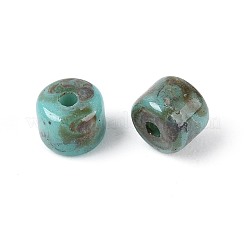 焼付塗装ガラスシードビーズ  コラム  丸い穴  淡いターコイズ  4~4.5x3.5~4mm  穴：0.9~1mm  約455個/50g&nbsp;SEED-N009-02B