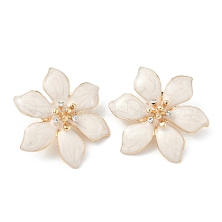 合金ラインストーンスタンドピアス  エナメル  ゴールドカラー  花  ホワイト  40x36mm&nbsp;EJEW-P310-02G-01