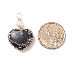 Natural Snowflake Obsidian & Freshwater Pearl Pendants&nbsp;PALLOY-JF01661-02