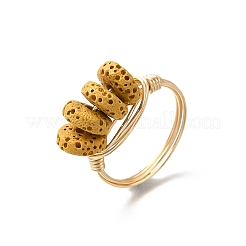 Natural Lava Rock Braided Bead Finger Ring&nbsp;RJEW-TA00214