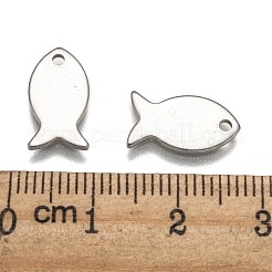 変色しにくい304ステンレススチール製の魚チャーム  ステンレス鋼色  13x7x1mm  穴：1mm&nbsp;LS-STAS-M037-08