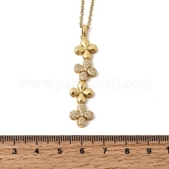 Brass Micro Pave Clear Cubic Zirconia 4 Clover Pendant Y Tassel Necklaces for Women&nbsp;NJEW-P350-02G