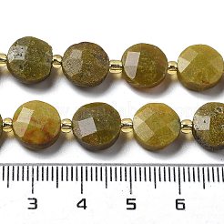 天然石グリーンオパールビーズ連売り  多面カット  フラットラウンド  シードビーズで  10x5mm  穴：0.5mm  約32個/連  15.47''（39.3センチメートル）&nbsp;G-B094-A31-01
