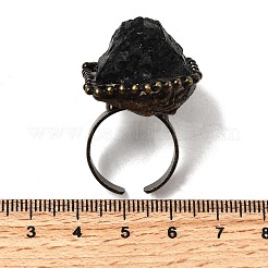 天然トルマリンのイレギュラーナゲットオープンカフリング  女性のための真鍮リング  アンティークブロンズ  トレイ：23~40x20~25mm&nbsp;G-A278-03AB-02