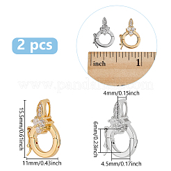 2Pcs 2 Colors S925 Sterling Silver Micro Pave Clear Clear Cubic Zirconia Twister Clasps&nbsp;STER-PH0003-56