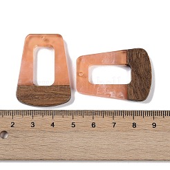レジン＆ウッドパーツ  中空台形チャーム  ライトサーモン  38x27x3mm  穴：2mm&nbsp;LS-WOOD-F015-11B