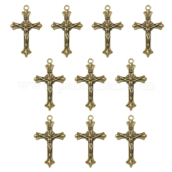 亜鉛合金チャーム  十字架クロス  アンティークブロンズ  37x21x2mm  穴：2mm  10個/セット&nbsp;FIND-YW0002-25