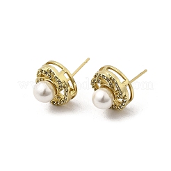 Brass Clear Cubic Zirconia Round Stud Earrings&nbsp;EJEW-L261-020G