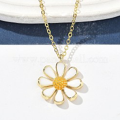 Brass White Enamel Flower Pendant Necklaces for Women&nbsp;NJEW-S449-07G