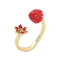 女性用真鍮エナメルカフオープンリング  18KGP本金メッキ  花  内径：17mm&nbsp;LS-RJEW-Q019-01B-G