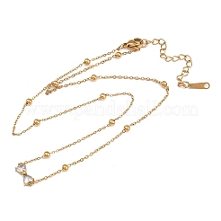 304 Stainless Steel Pave Clear Cubic Zirconia Bowknot Pendant Necklaces for Women&nbsp;NJEW-G179-08G