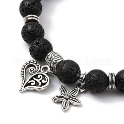 Natural Lava Rock Round Beaded Stretch Bracelets&nbsp;BJEW-JB09900-01