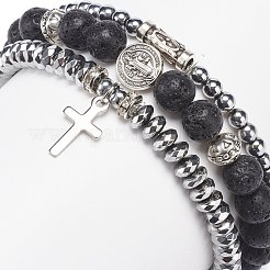3Pcs 3 Style Natural Lava Rock & Synthetic Hematite Stretch Bracelets Set&nbsp;BJEW-JB08692