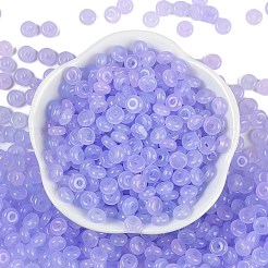 透明な色のガラスシードビーズ  ドーナツ  ライラック  6.5x3mm  穴：1.8mm  約30個/10g&nbsp;X1-SEED-P008-01B-05