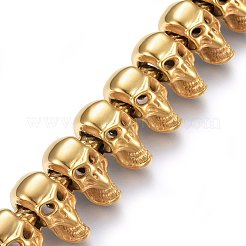 304ステンレススチールリンクブレスレット  カニカン付き  スカル  ゴールドカラー  9インチ（23cm）  25.5x14mm&nbsp;BJEW-L631-16G