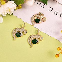 3個ラックメッキ真鍮マイクロパヴェキュービックジルコニアペンダント  カドミウムフリー＆鉛フリー  ヒョウ  18KGP本金メッキ  24x33x5.5mm  穴：4x8mm&nbsp;ZIRC-SZ0003-88