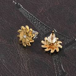 女性用304ステンレススチールラインストーンスタッドピアス  花  ゴールドカラー  11.5x11.5mm&nbsp;STAS-Z117-13G