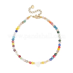 Natural Freshwater Shell Heart & Faceted Rondelle Electroplate Glass Beaded Anklets for Women&nbsp;AJEW-AN00791-01