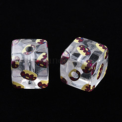 透明印刷アクリルビーズ  ケーキ模様の正方形  ココナッツブラウン  16x16x16mm  穴：3mm&nbsp;MACR-S374-09A-01
