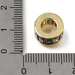 真鍮の舗装キュービックジルコニアヨーロッパのビーズ  大穴ビーズ  フラットラウンド  カドミウムフリー＆鉛フリー  ラックめっき  長持ちメッキ  18KGP本金メッキ  カラフル  12x6.5mm  穴：6mm&nbsp;KK-C262-14G-02