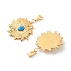 304ステンレスペンダント  合成ターコイズの花チャーム  イオンプレーティング（ip）  ゴールドカラー  25.5x23x4.5mm  穴：5.5x2.5mm&nbsp;STAS-L280-20G