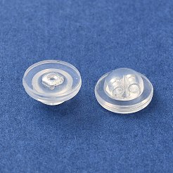 長持ちするメッキ真鍮シリコン製ピアスキャッチ  銀  7.7x3.7mm  穴：0.6mm&nbsp;KK-K381-04S