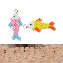 ミユキガラスシードビーズペンダント（4色）4個  魚のチャーム  304ステンレススチールオープン丸カン付き  18KGP本金メッキ  ミックスカラー  29.5x14.5x2mm  穴：3.5mm  1pc /カラー&nbsp;PALLOY-MZ01319