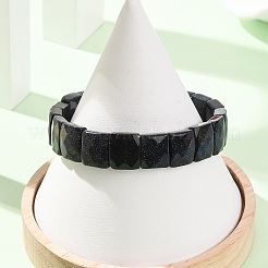 ユニセックスの合成ブルーゴールドストーンビーズストレッチブレスレット  多面カット四角形  ビーズ：12x10x6mm  内径：2.24インチ（5.7cm）&nbsp;G-K303-02J