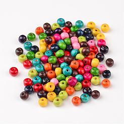 鉛フリーの丸い天然木ビーズ  染め  7x6mm  穴：3mm&nbsp;X-WOOD-S612-M-LF