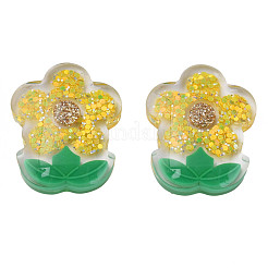 透明エポキシ樹脂カボション  スパンコールとグリッターパウダー付き  花  きいろ  29x23x7mm&nbsp;CRES-N034-42A