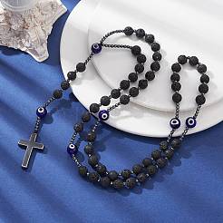 Natural Lava Rock & Synthetic Hematite Rosary Bead Necklaces&nbsp;NJEW-JN04460