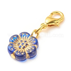 メッキアクリルペンダントデコレーション  ライン入り  合金製カニカン付き  花  ミックスカラー  30mm  花：16x13x4mm&nbsp;HJEW-JM00671