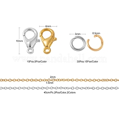 DIY 1.8m 2 Colors Oval Vacuum Plated 304 Stainless Steel Cable Chains Necklace Making Kits&nbsp;DIY-FS0001-26