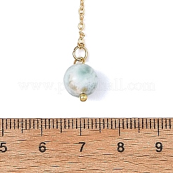 Natural Larimar Round Pendant Brass Cable Chain Lariat Y Necklaces with Natural Pearl for Women&nbsp;NJEW-JN06611-01