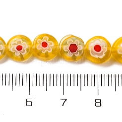 ハンドメイドミッレフィオーリ ランプワークビーズ連売り  フラットラウンド  ゴールド  8x3mm  穴：0.7mm  約47個/連  14.29''（36.3センチメートル）&nbsp;LAMP-G164-12H
