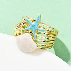 Brass Enamel Adjustable Cuff Rings for Women&nbsp;RJEW-G357-01G
