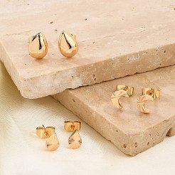女性用真鍮スタッドピアスセット  ムーン＆ティアドロップ  18KGP本金メッキ  7~10.5x5~7.5mm  3のペア/セット&nbsp;EJEW-F352-01G-02