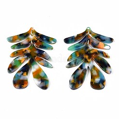セルロースアセテート（樹脂）ビッグペンダント  葉  カラフル  57x41x2.5mm  穴：1.2mm&nbsp;X-KY-S136-453C
